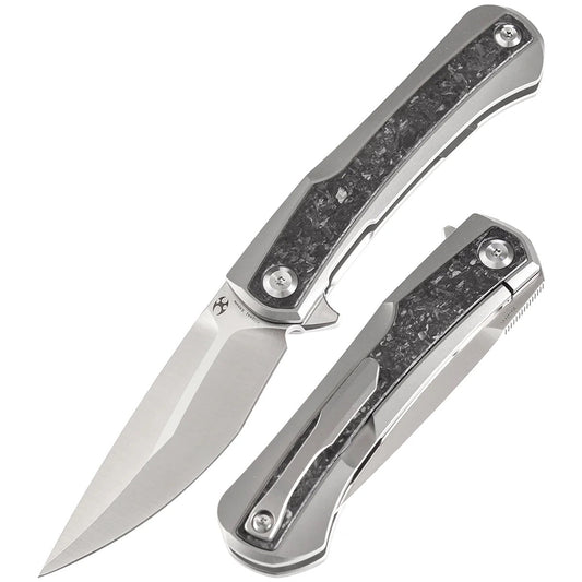 Kansept Kratos 3.79in S35VN Stonewashed Blade Shred Carbon Fiber Titanium Handle - K1024A10