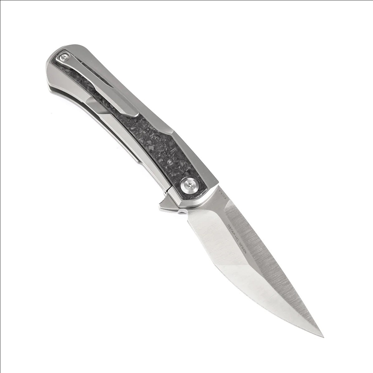 Kansept Kratos 3.79in S35VN Stonewashed Blade Shred Carbon Fiber Titanium Handle - K1024A10
