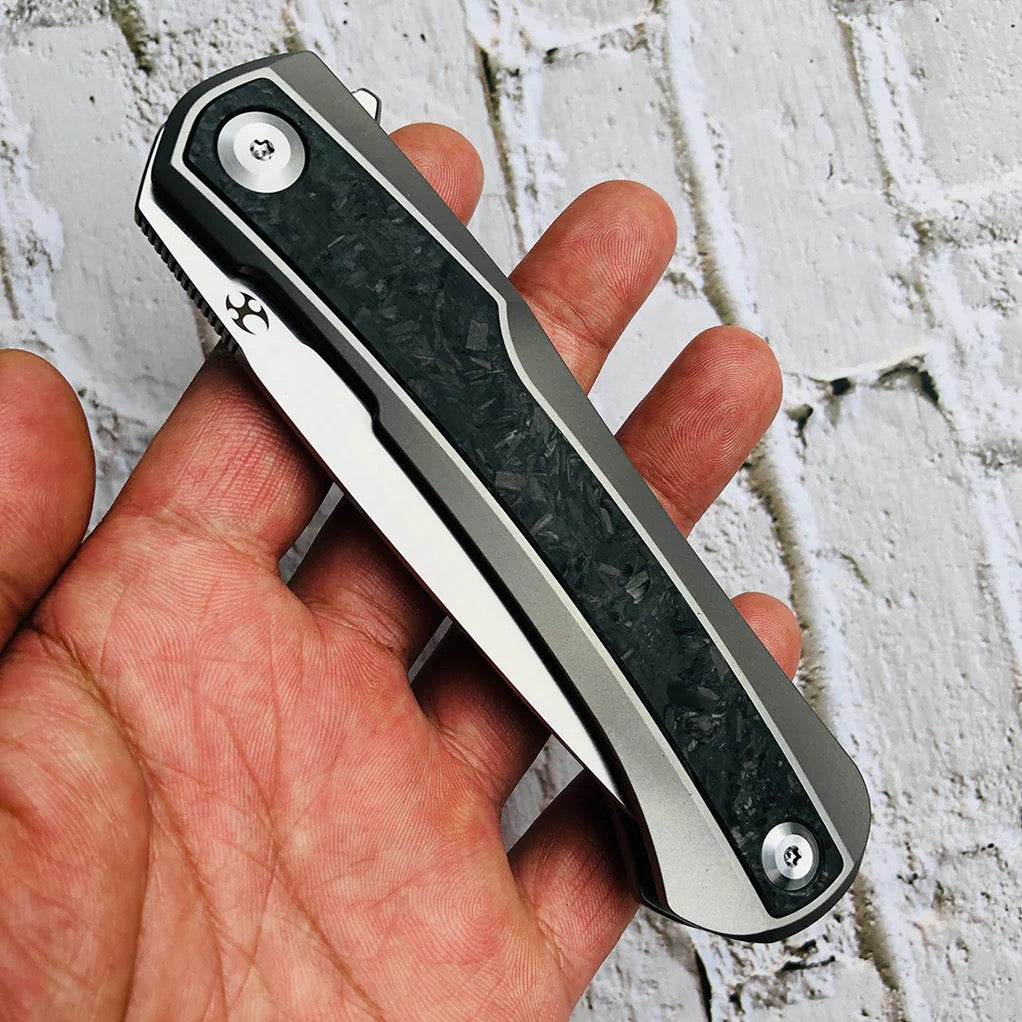 Kansept Kratos 3.79in S35VN Stonewashed Blade Shred Carbon Fiber Titanium Handle - K1024A10