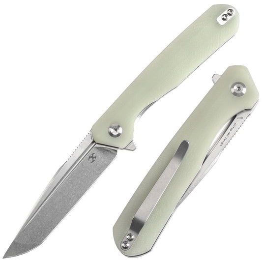 Kansept Qilin 3.34in 154CM Stonewashed Tanto Blade Jade G10 Handle - T1047T5