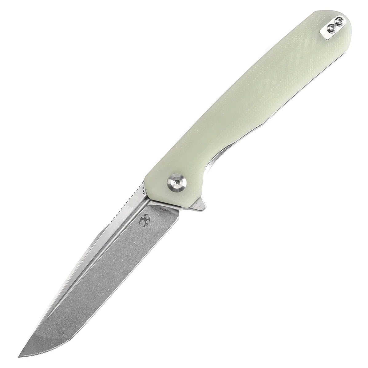 Kansept Qilin 3.34in 154CM Stonewashed Tanto Blade Jade G10 Handle - T1047T5