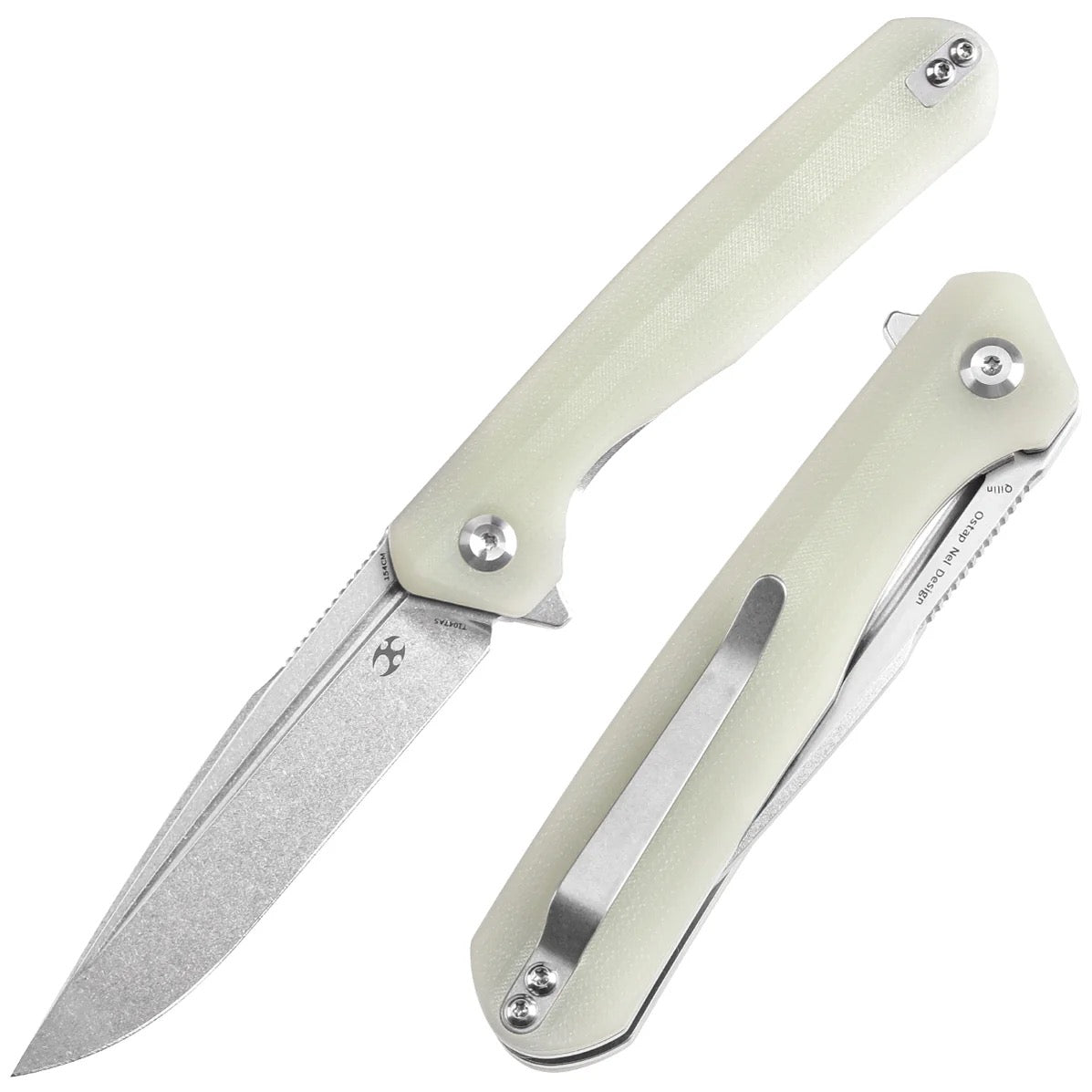 Kansept Qilin 3.43in 154CM Stonewashed Drop-Point Blade Jade G10 Handles - T1047A5