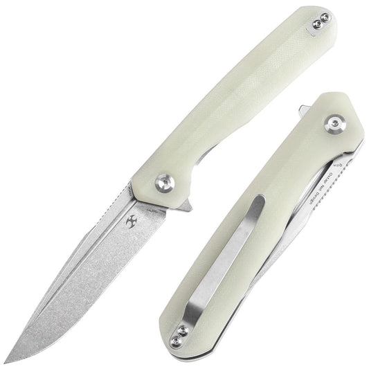 Kansept Qilin 3.43in 154CM Stonewashed Drop-Point Blade Jade G10 Handles - T1047A5