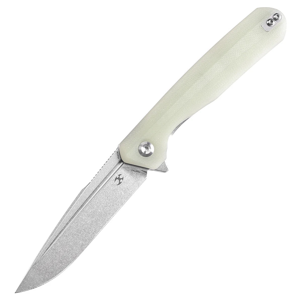 Kansept Qilin 3.43in 154CM Stonewashed Drop-Point Blade Jade G10 Handles - T1047A5