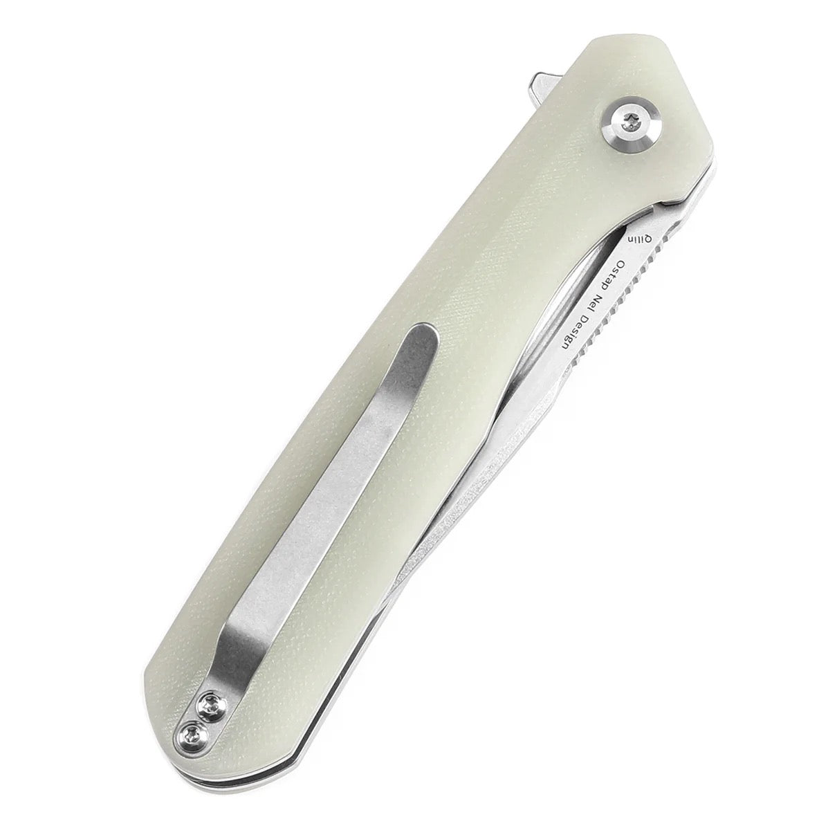 Kansept Qilin 3.43in 154CM Stonewashed Drop-Point Blade Jade G10 Handles - T1047A5