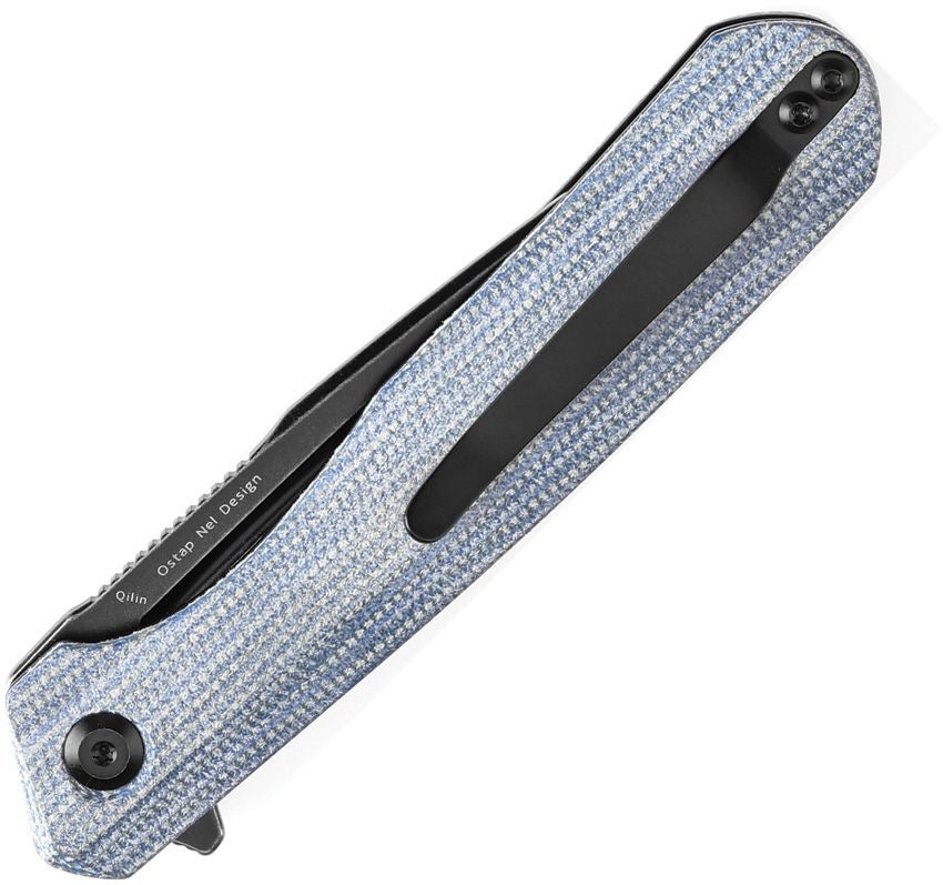 Kansept Qilin 3.43in 154CM Blackwash Blade Blue Micarta Handles - T1047A4