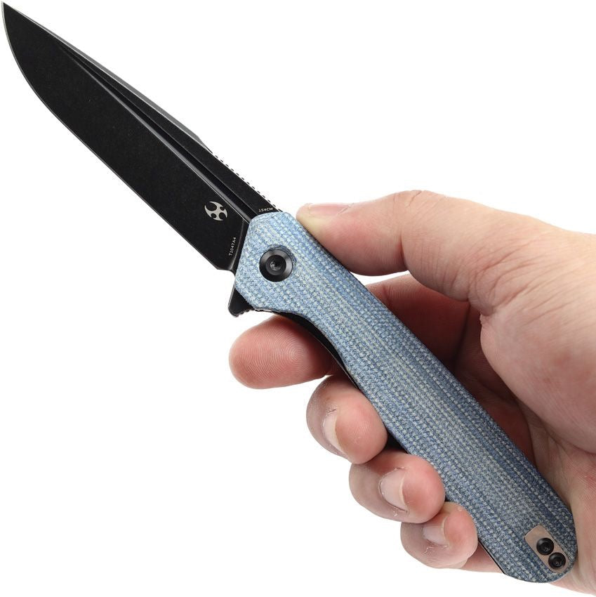 Kansept Qilin 3.43in 154CM Blackwash Blade Blue Micarta Handles - T1047A4
