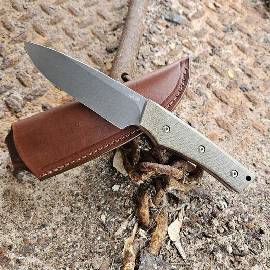 Three Rivers Mfg Red Line Fixed Blade 4.6in CPM-20CV Blade OD Green Micarta Handles