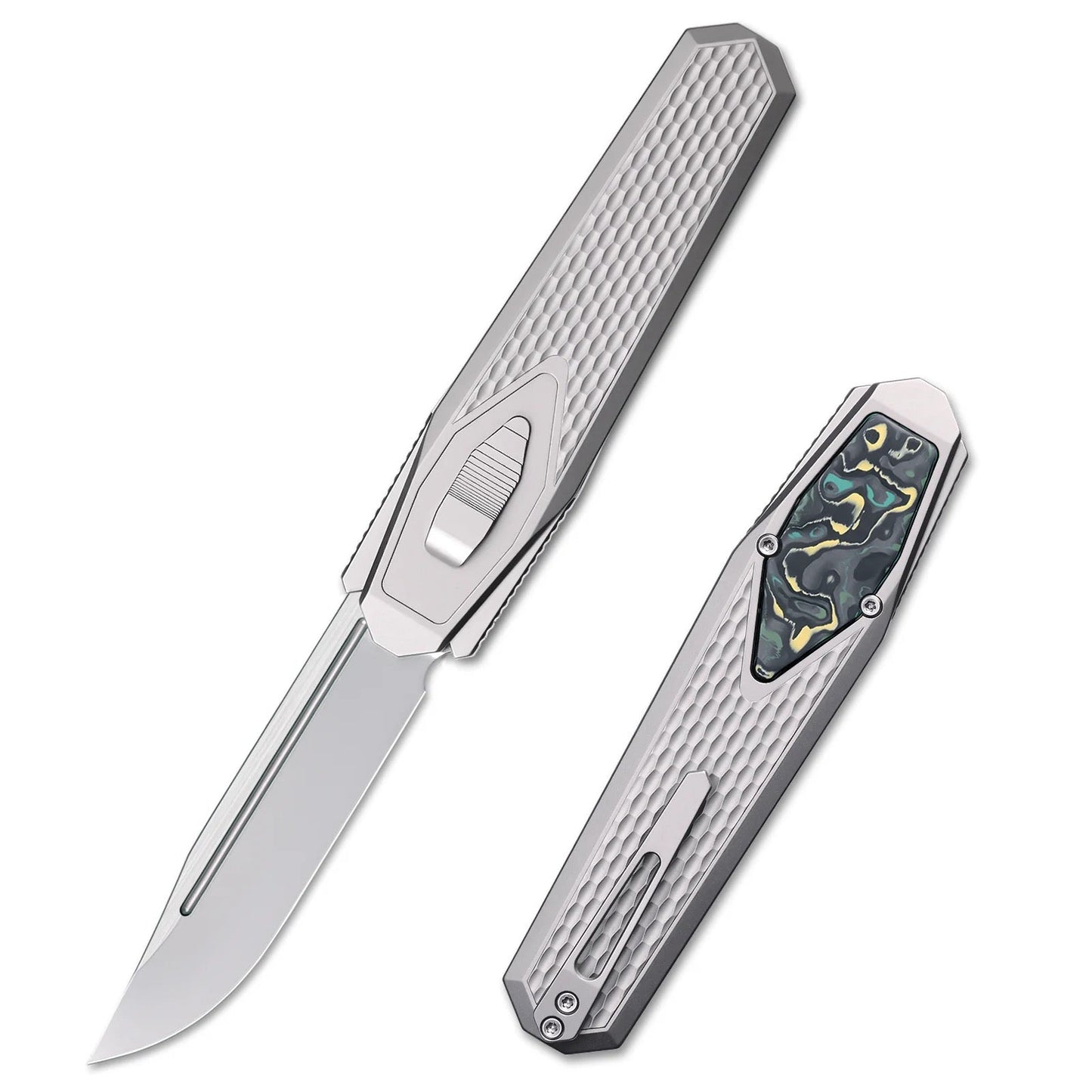 Remette Swordfish ZL101A2 – 3.03″ M390 Drop Point, Sandblasted Titanium with Gold Mokuti Inset, Slide Lock