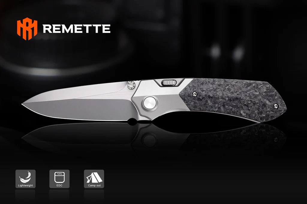 Remette RT-Meteor 2.99in M390 Drop Point Blade Titanium + Carbon Fiber Handle RTPT-E