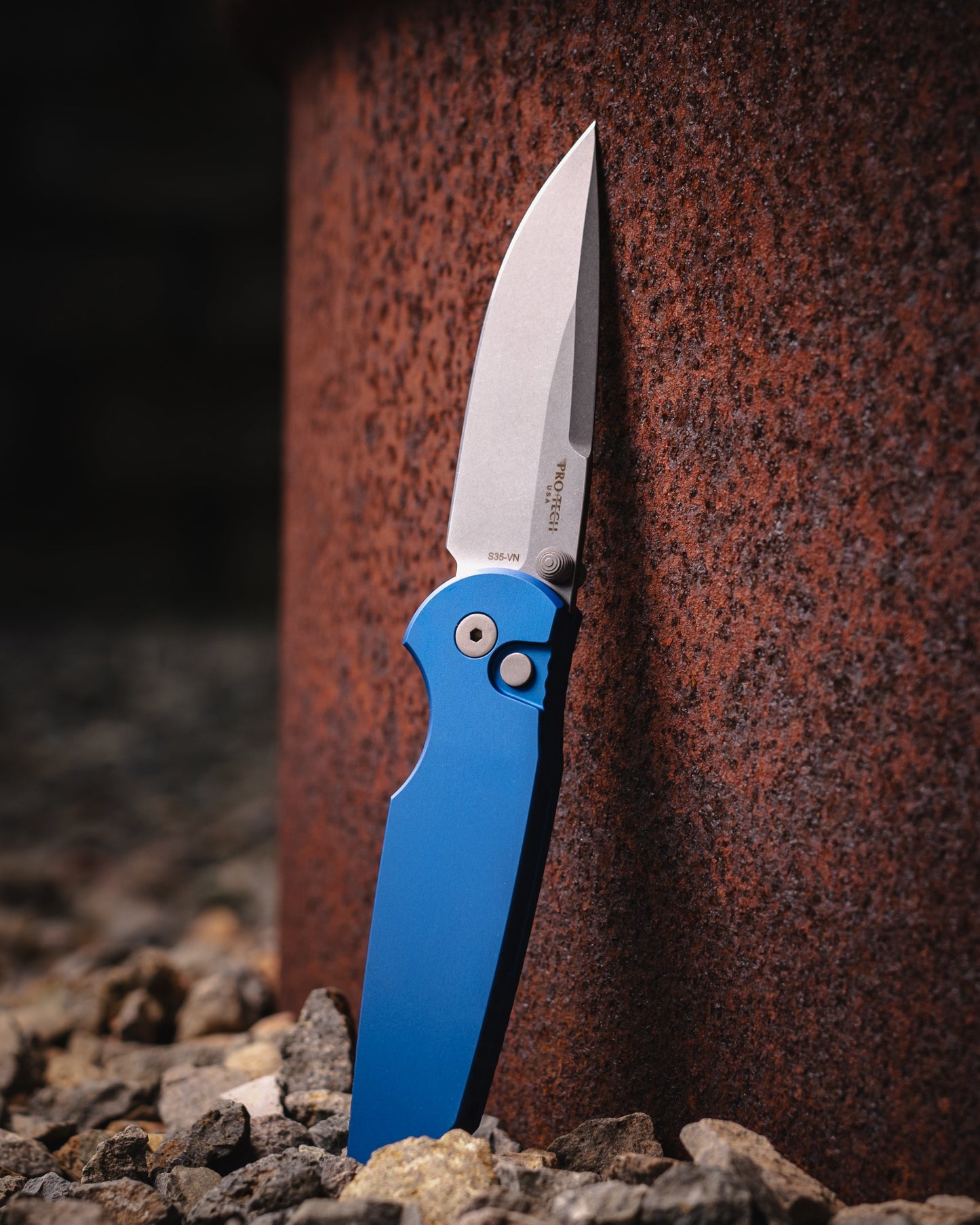 Pro-Tech TR-3 Integrity Stonewashed S35VN Blade BLUE Aluminum Handles Deep Carry Pocket Clip INT101-Blue