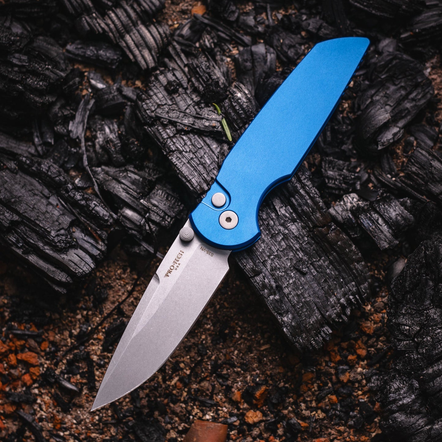 Pro-Tech TR-3 Integrity Stonewashed S35VN Blade BLUE Aluminum Handles Deep Carry Pocket Clip INT101-Blue