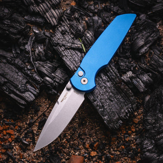 Pro-Tech TR-3 Integrity Stonewashed S35VN Blade BLUE Aluminum Handles Deep Carry Pocket Clip INT101-Blue