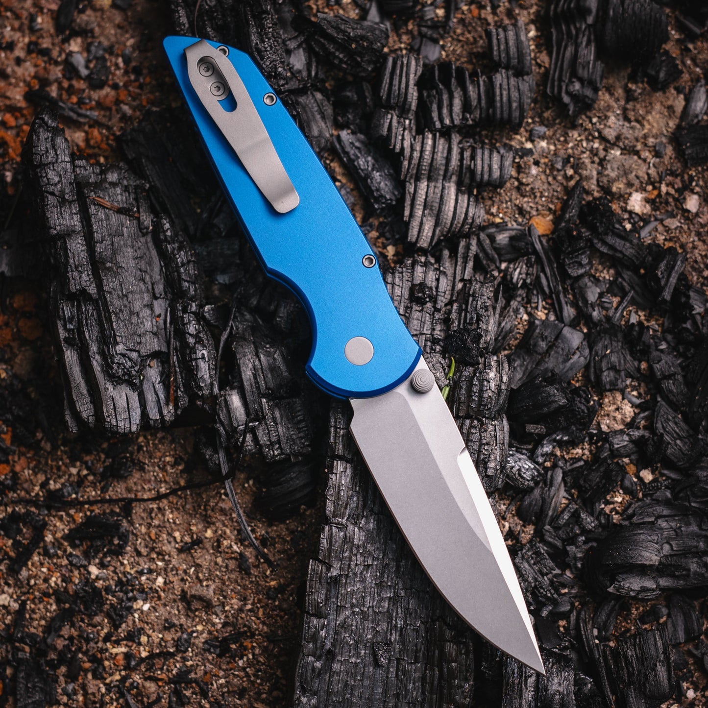 Pro-Tech TR-3 Integrity Stonewashed S35VN Blade BLUE Aluminum Handles Deep Carry Pocket Clip INT101-Blue