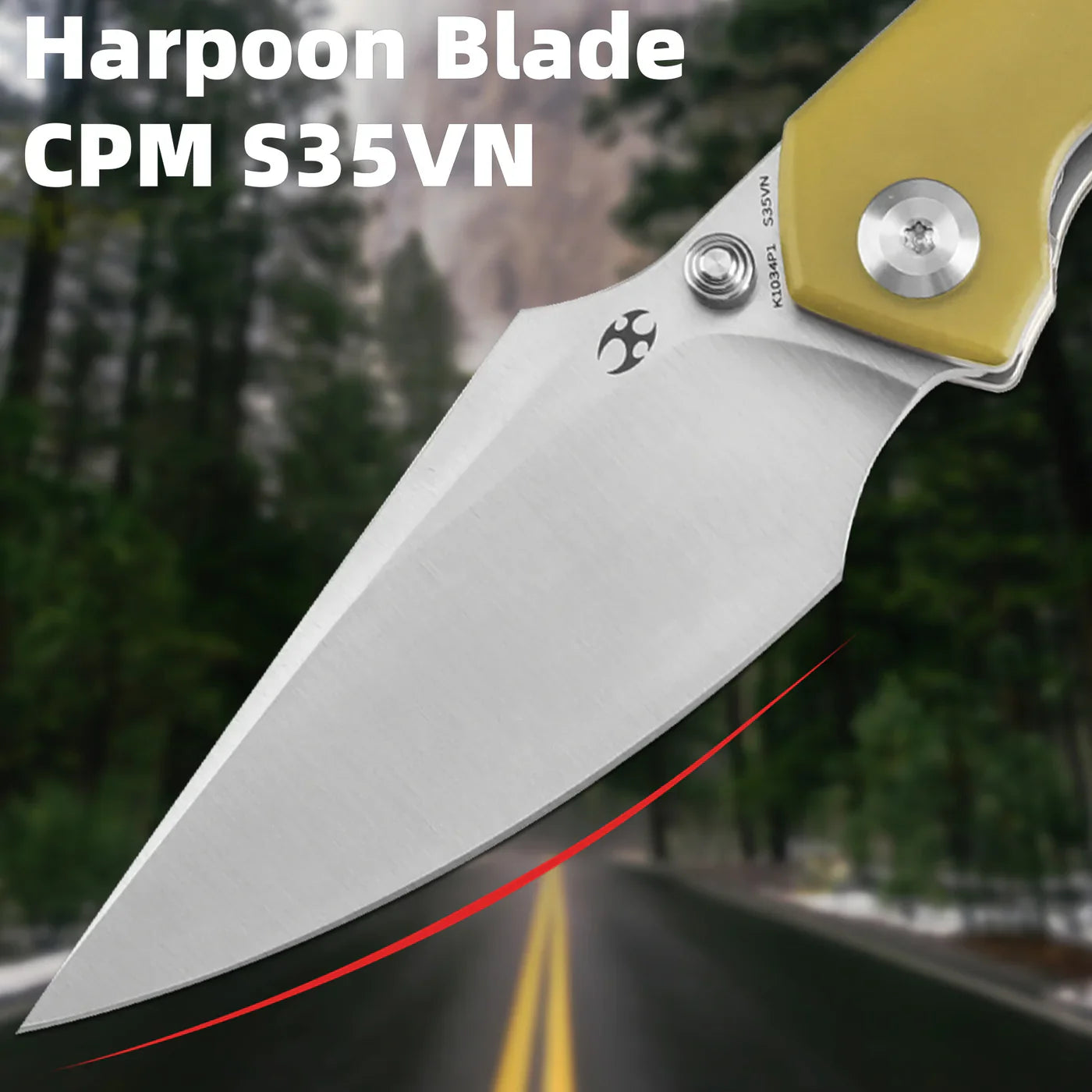 Kansept Fenrir K1034P1 – 3.48″ CPM‑S35VN Harpoon-Flipper, Titanium with Amber Ultem Inlay