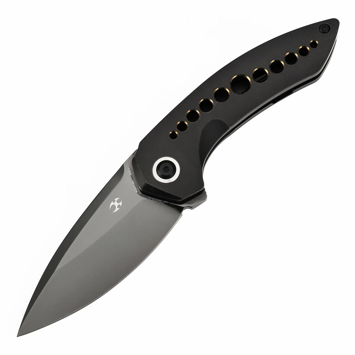 Kansept ODD 21 K1077A6 – 3.08" Mirror DLC CPM 20CV Blade, Blackwash Titanium Handle with Bronze-Anodized Holes, Titanium Frame Lock (Tuff Knives Design)