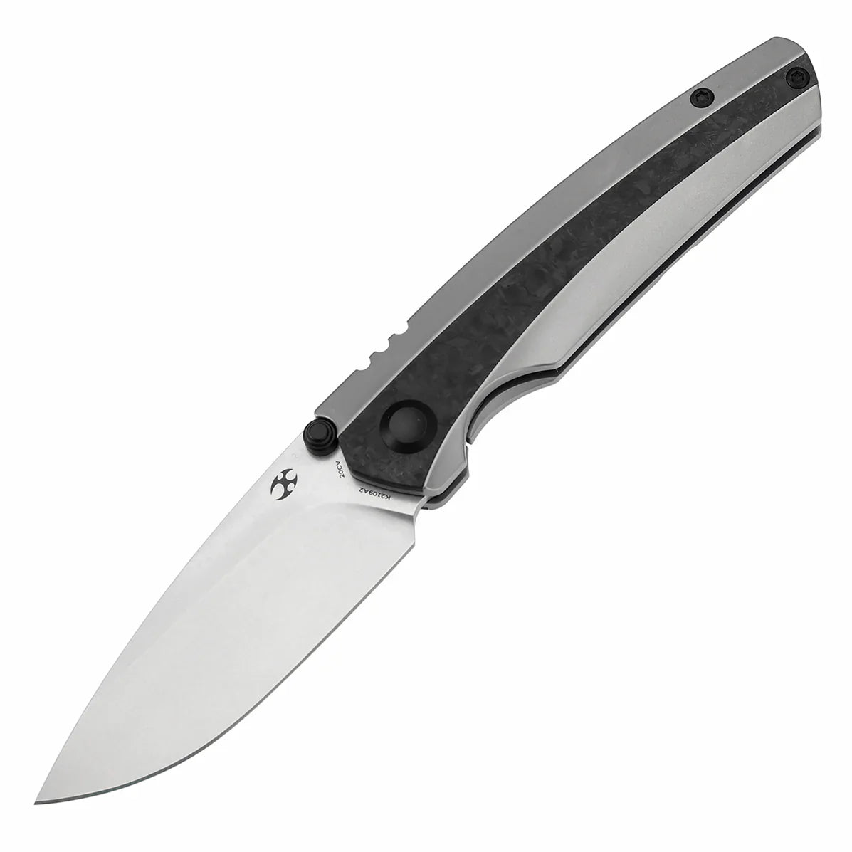KANSEPT Thumb Stub Raven K2109A2 – Titanium & Shred Carbon Fiber, 3.13" CPM 20CV Blade, Black Bird Blades Design