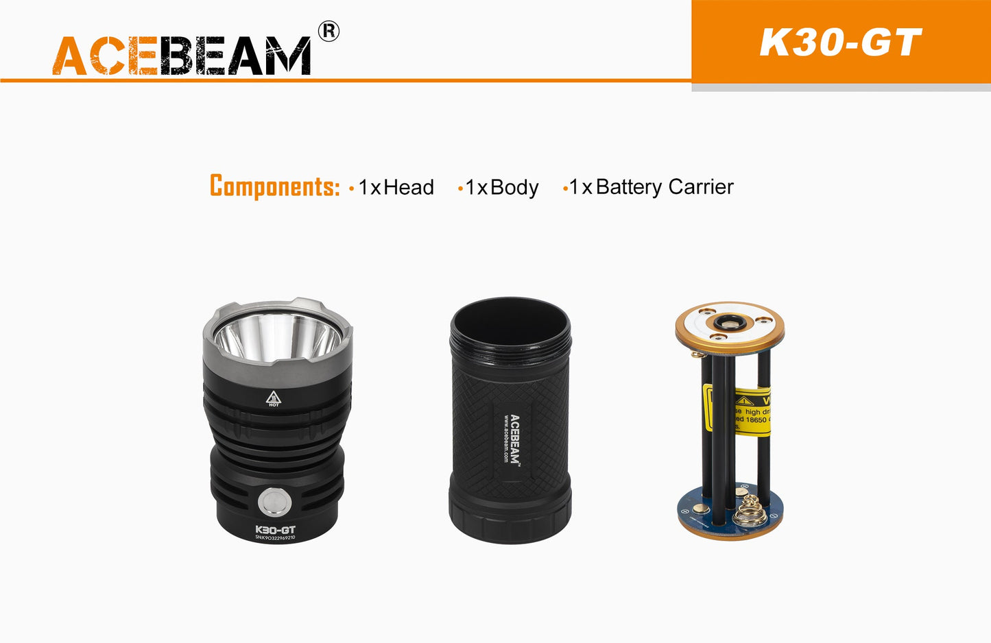 Acebeam K30GT 5,500 Lumen Rechargeable Flashlight - LUMINUS SBT 90 GEN2 LED