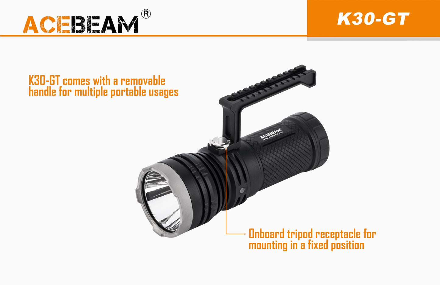 Acebeam K30GT 5,500 Lumen Rechargeable Flashlight - LUMINUS SBT 90 GEN2 LED