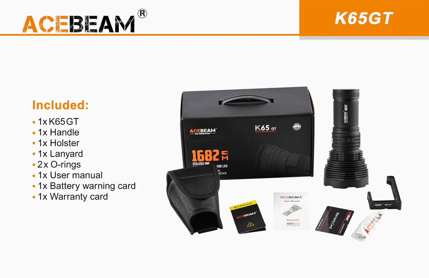 Acebeam K65GT 6500 Lumen High Powered Search Light LUMINUS SBT-90-GEN2 LED