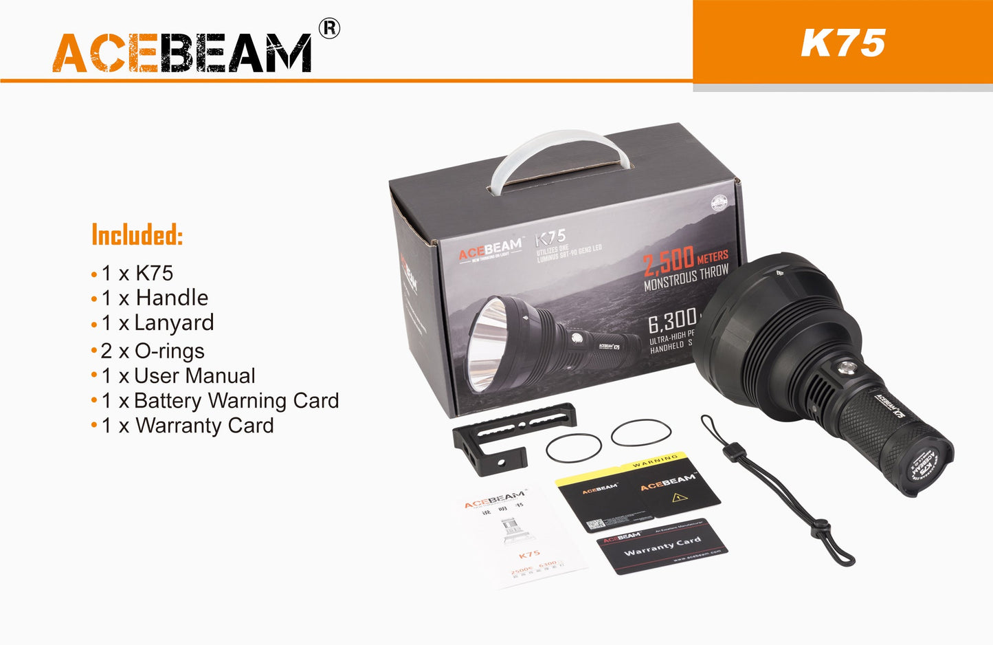 Acebeam K75 6300 Lumen Flashlight - 1xLUMINUS SBT-90-GEN2 LED 4*18650 Batteries Preinstalled