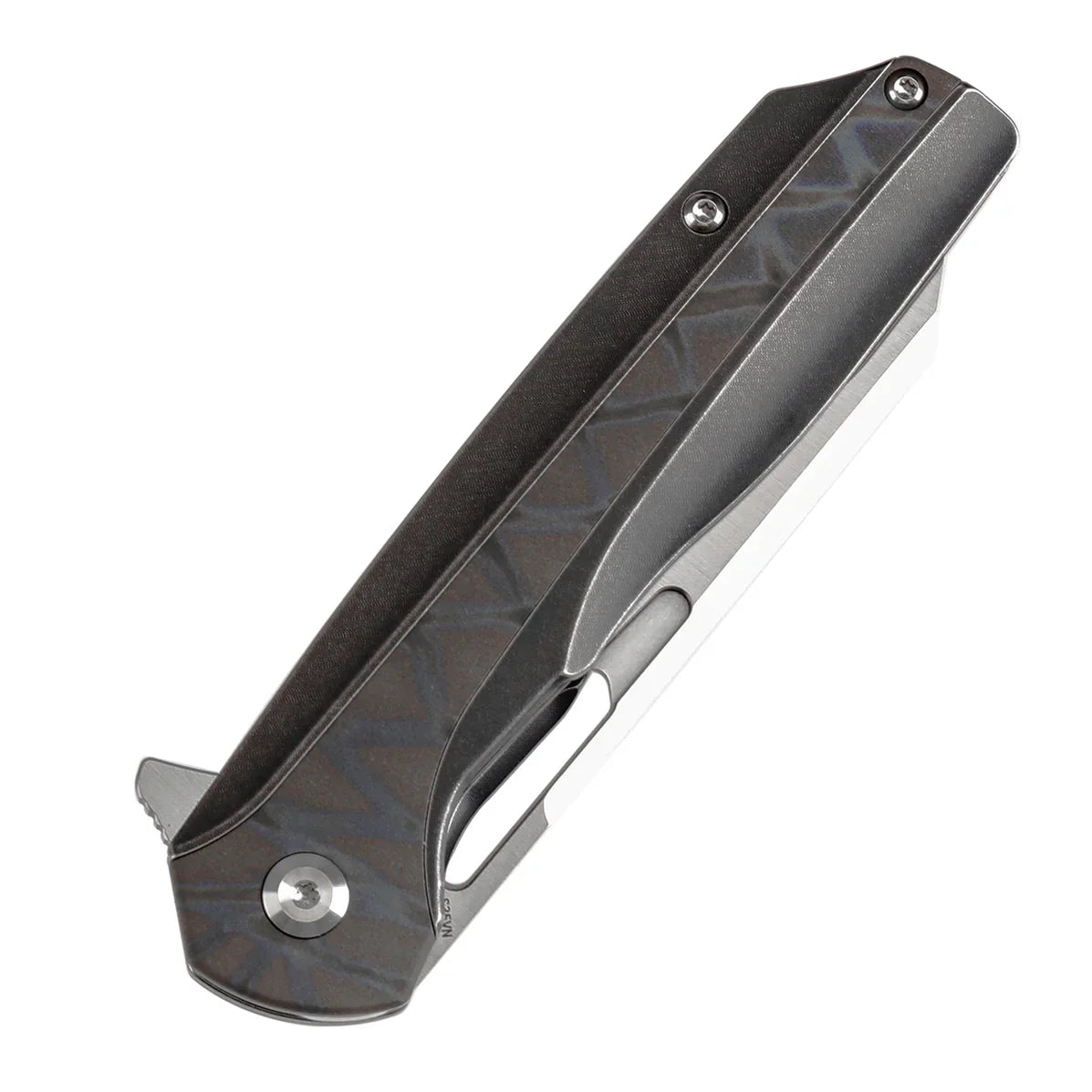 KANSEPT Shard K1006A22 – Satin CPM-S35VN Blade, Tiger Stripe Flamed Titanium + Black Stonewashed Titanium Handle, Kim Ning Design