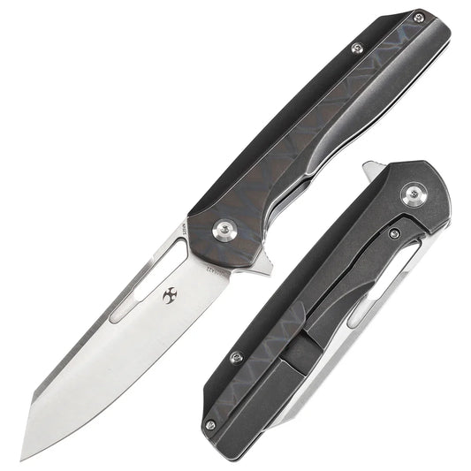 KANSEPT Shard K1006A22 – Satin CPM-S35VN Blade, Tiger Stripe Flamed Titanium + Black Stonewashed Titanium Handle, Kim Ning Design