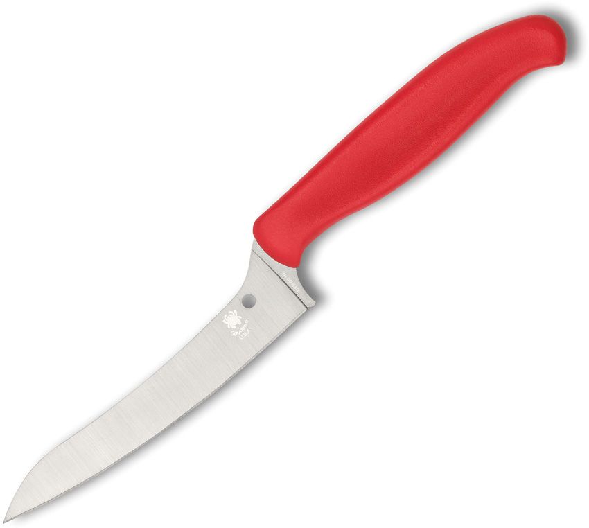 Spyderco Z-Cut Kitchen Knife – 4.4" CTS BD1N Stainless Steel Blade, Red Injection Molded Polypropylene Handle – KT14PRD