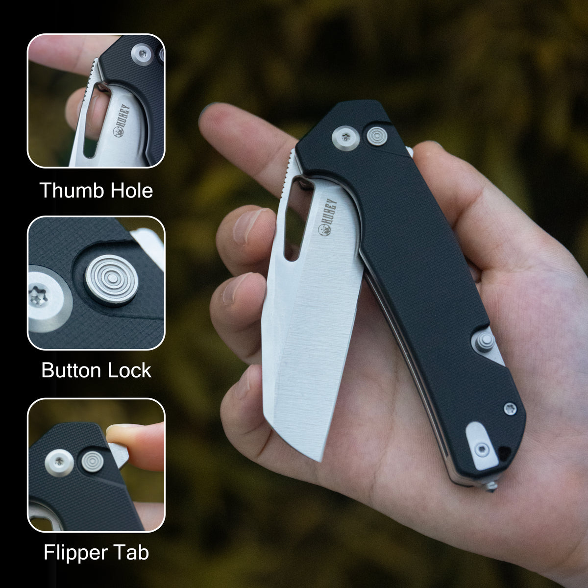 10-8 Button Lock Survival Folding Knife Camo G10 Handle 3.15" Satin 14C28N KU363D