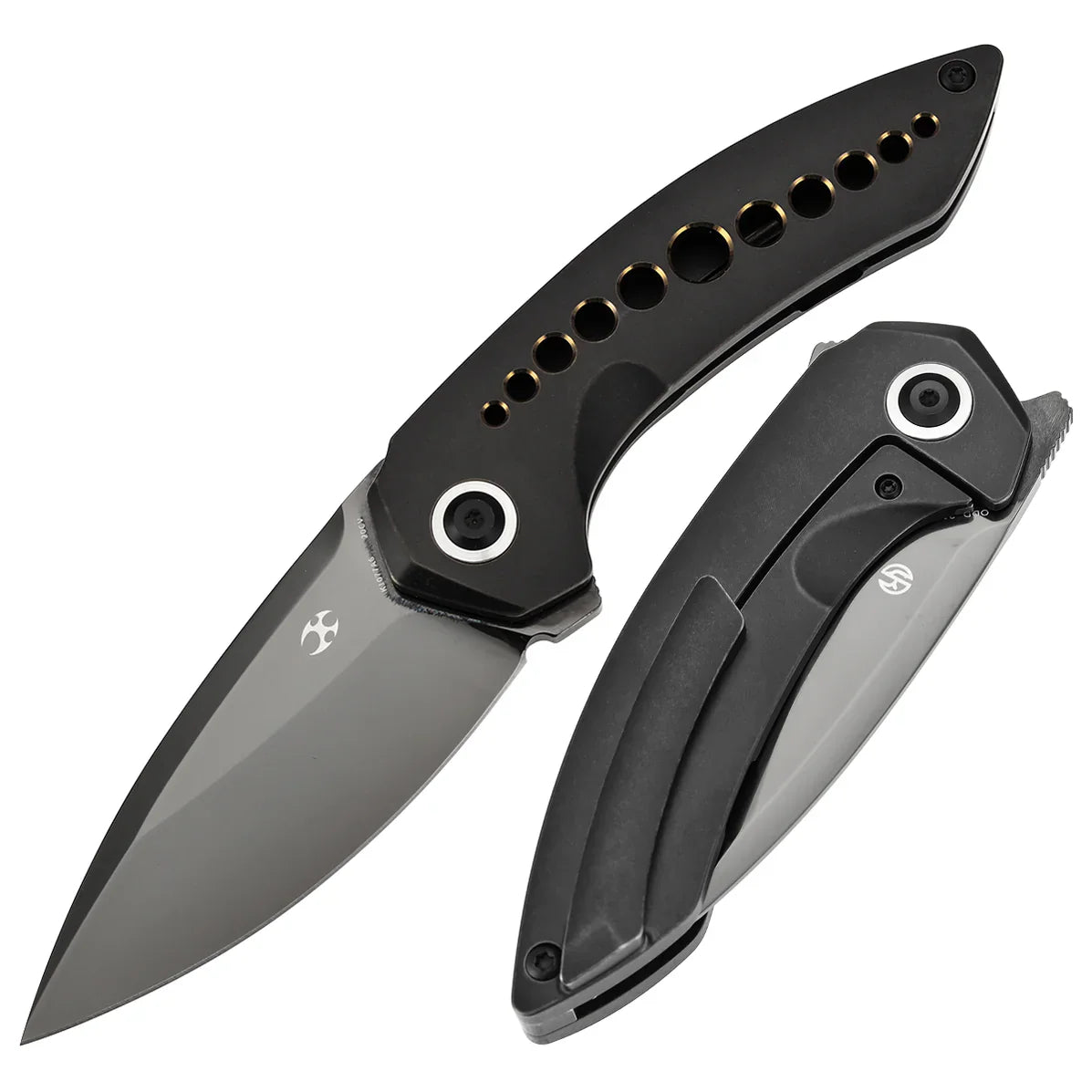 Kansept ODD 21 K1077A6 – 3.08" Mirror DLC CPM 20CV Blade, Blackwash Titanium Handle with Bronze-Anodized Holes, Titanium Frame Lock (Tuff Knives Design)