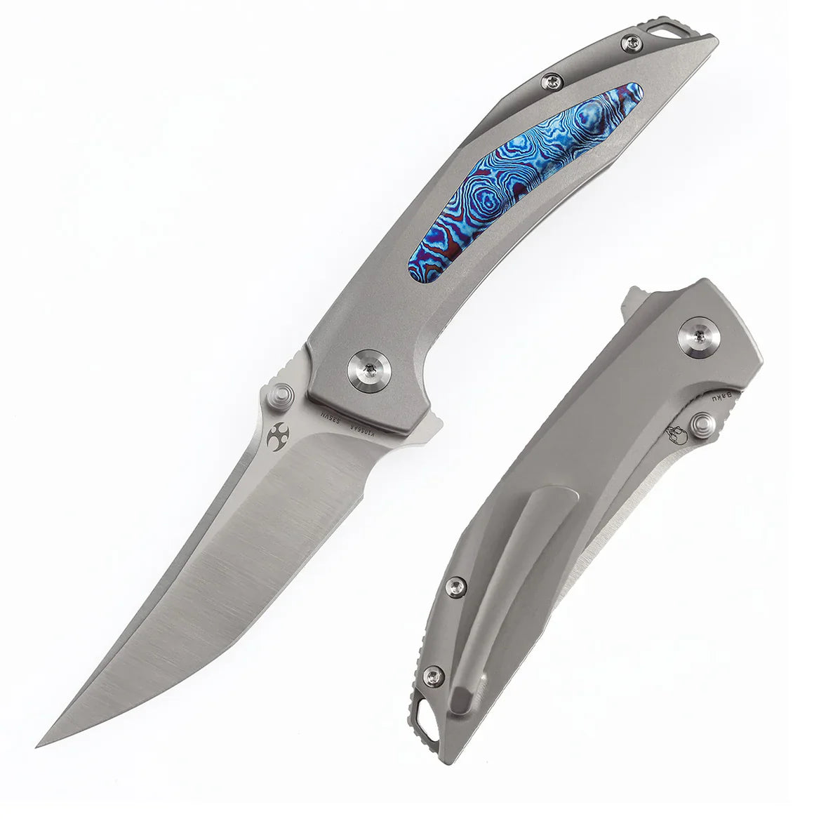 Kansept Baku K1056A8 – Titanium & Timascus Inlay, 3.2" CPM-S35VN Blade, Sparrow Knife Co. Design