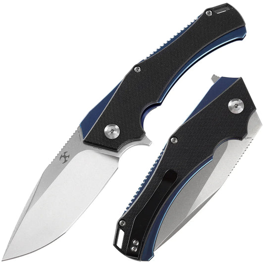 Kansept Hellx T1008A1 – Stonewashed D2 Blade, Black G10 Handle, Tactical Utility Pocket Knife
