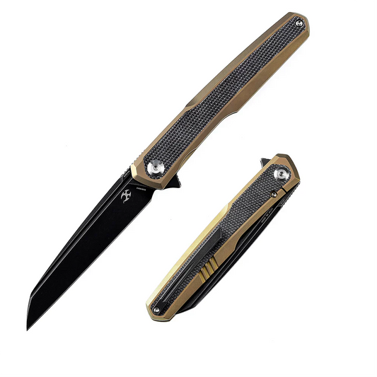 Kansept Arcus K1046A4 – Black Stonewashed CPM-S35VN Blade, Golden Titanium & Black Micarta, Ostap Hel Design