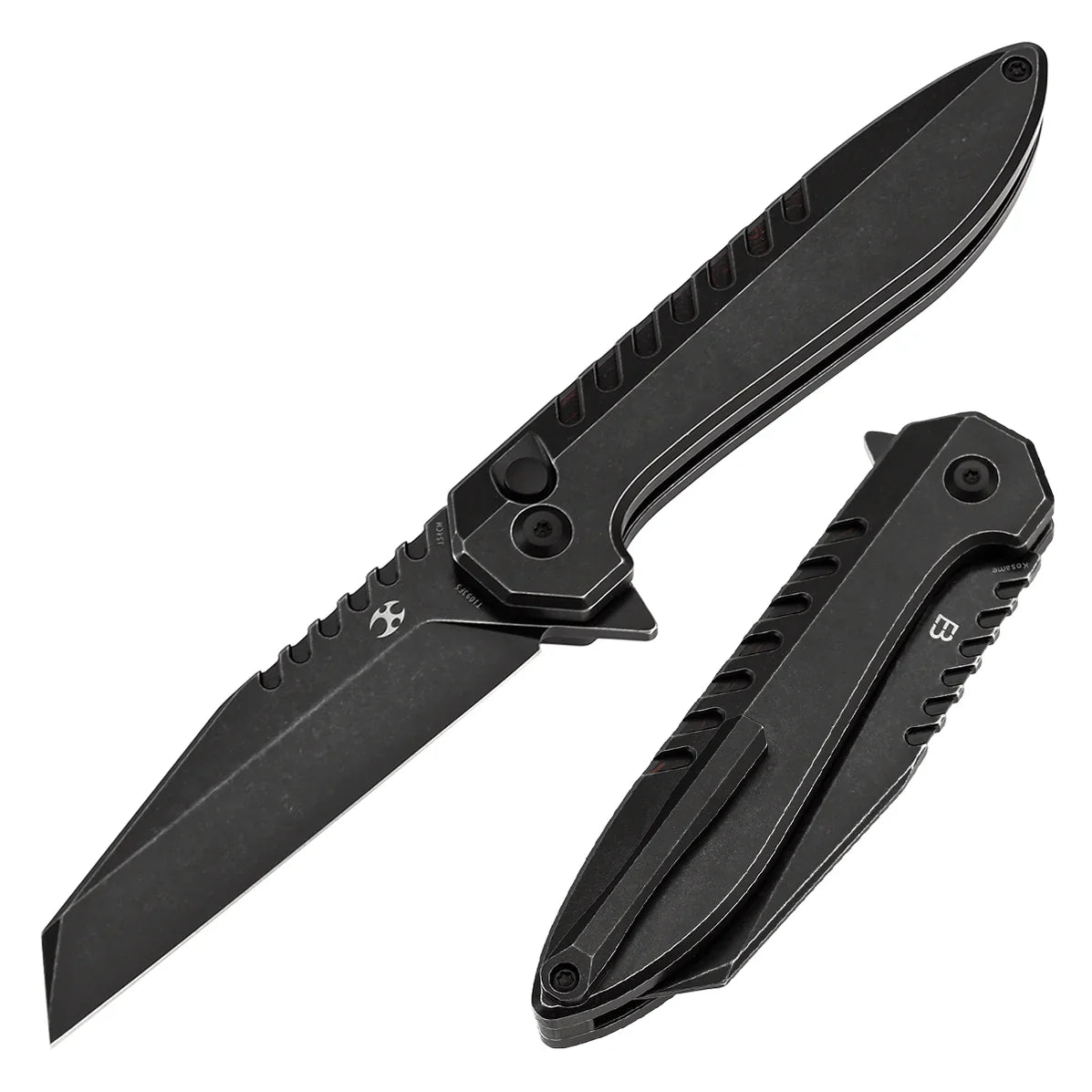 Kansept Kosame Button Lock T1093F5 – 3.37" 154CM Blade, Blackwash Titanium with Black & Red G-Mascus Inlay, by Ei Spade Design