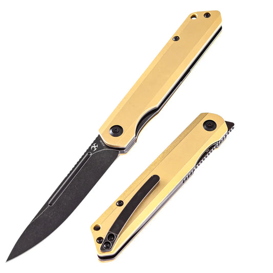 Kansept Prickle Flipper Knife – 3.53" CPM-S35VN Blade, Brass Handle, Max Tkachuk Design K1012B1