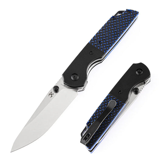 Kansept Warrior T1005S1 – Stonewashed Drop Point D2 Blade, Black & Blue G10 Handle, Kim Ning Design