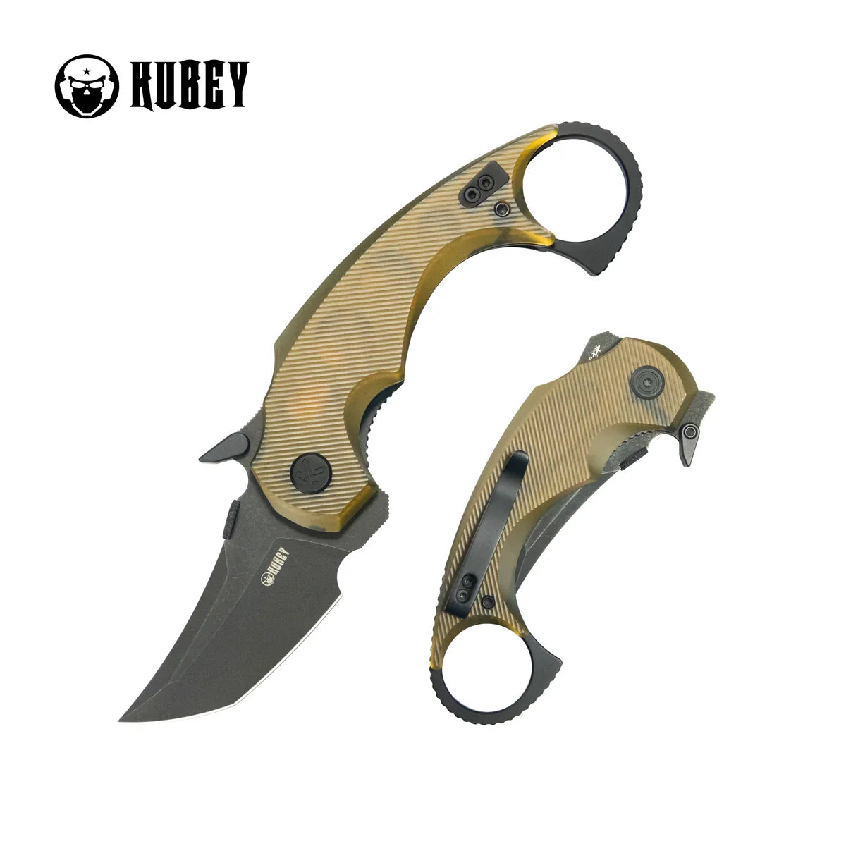 Kubey Jaw Karambit Folding Knife 2.52" 14C28N Blackwash Tanto Blade Ultem Handle KU439E