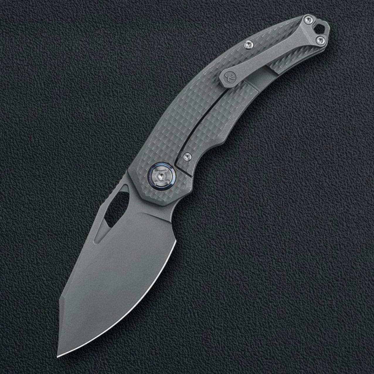 Kunwu Lefty Padre Folding Knife – 3.34″ Stonewashed Vanax Blade, Titanium Handle (K706T-LT)