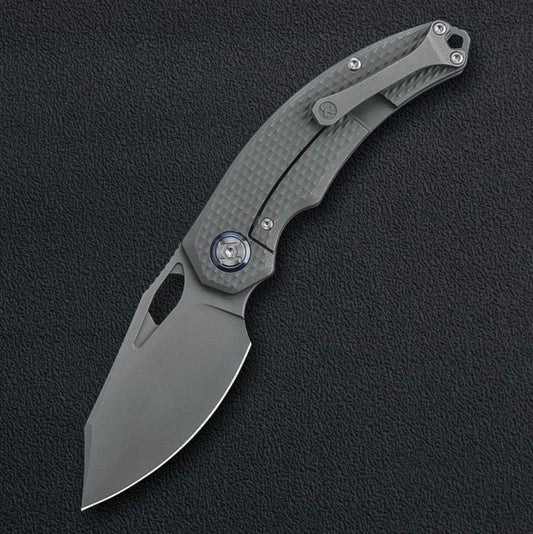 Kunwu Lefty Padre Folding Knife – 3.34″ Stonewashed Vanax Blade, Titanium Handle (K706T-LT)