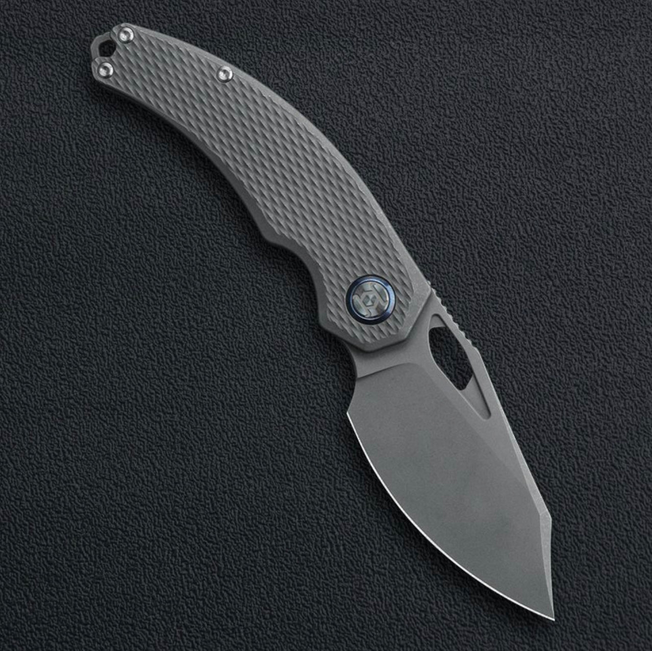 Kunwu Lefty Padre Folding Knife – 3.34″ Stonewashed Vanax Blade, Titanium Handle (K706T-LT)