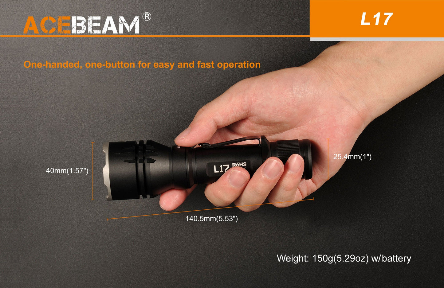 Acebeam L17 1400 Lumen Tactical Flashlight White OSRAM LED (2,631 feet of throw) Uses 1 * 18650 Battery