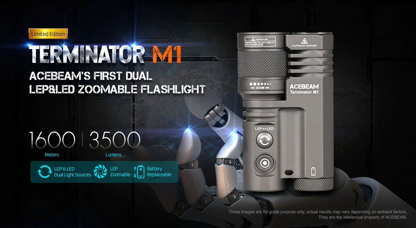 Acebeam Terminator M1 Micro-arc Oxidation Dual Head LEP/LED Flashlight 1*21700 USB-C Rechargeable Battery Included