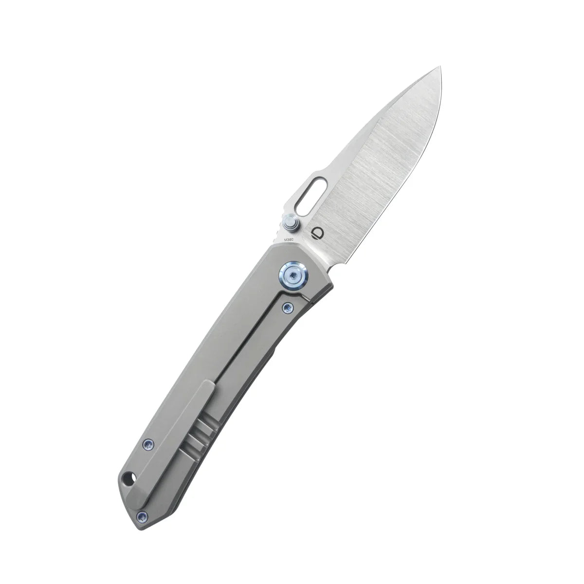 Kubey Blackout Folding Knife 3.15" M390 Belt Satin Drop Point Blade Gray Titanium Handle Frame Lock KB259A