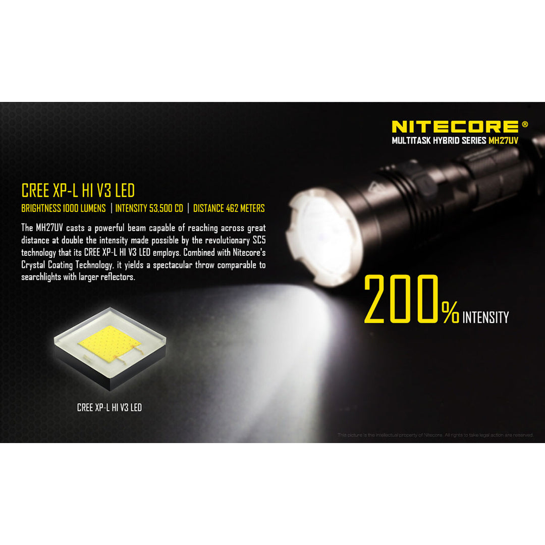 Nitecore MH27UV 1000 Lumen Micro-USB Rechargeable Flashlight CREE XP-L HI V3 LED