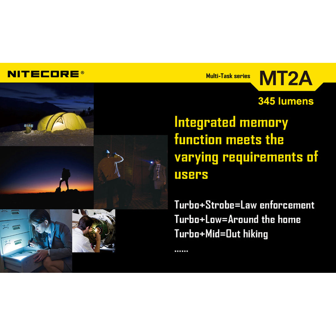 NiteCore Multi Task Series MT2A 345 Lumen 2 x AA CREE XP-G LED Flashlight