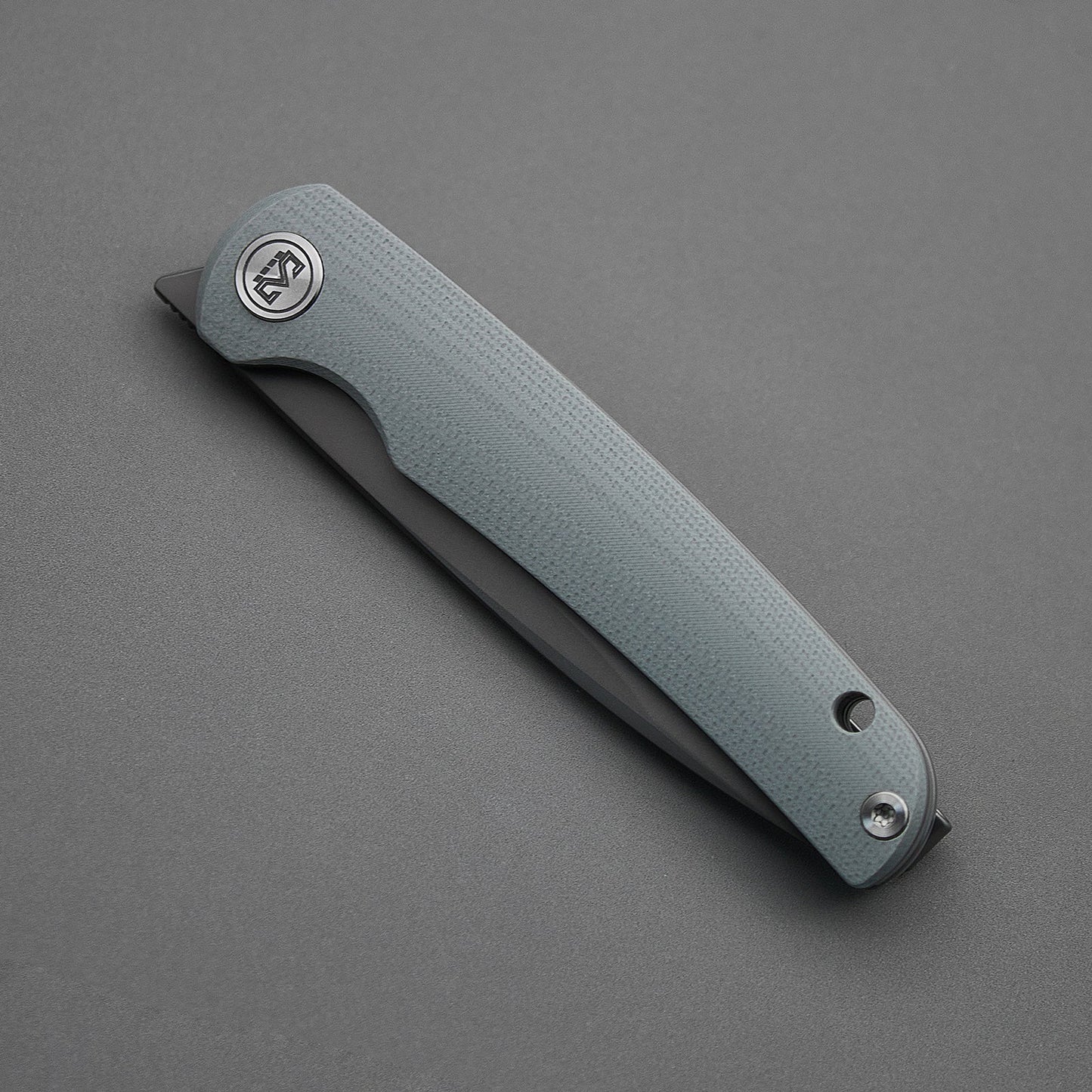 Miguron Akri Front Flipper Knife 3.18" 14C28N Dark Grey PVD Blade Grey G10 Handle MGR-801DGS