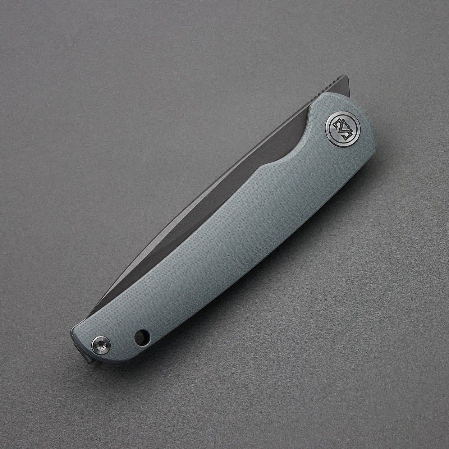 Miguron Akri Front Flipper Knife 3.18" 14C28N Dark Grey PVD Blade Grey G10 Handle MGR-801DGS