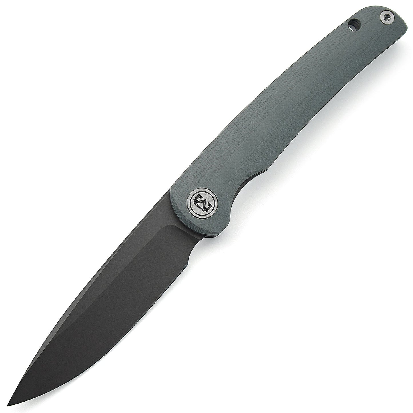 Miguron Akri Front Flipper Knife 3.18" 14C28N Dark Grey PVD Blade Grey G10 Handle MGR-801DGS