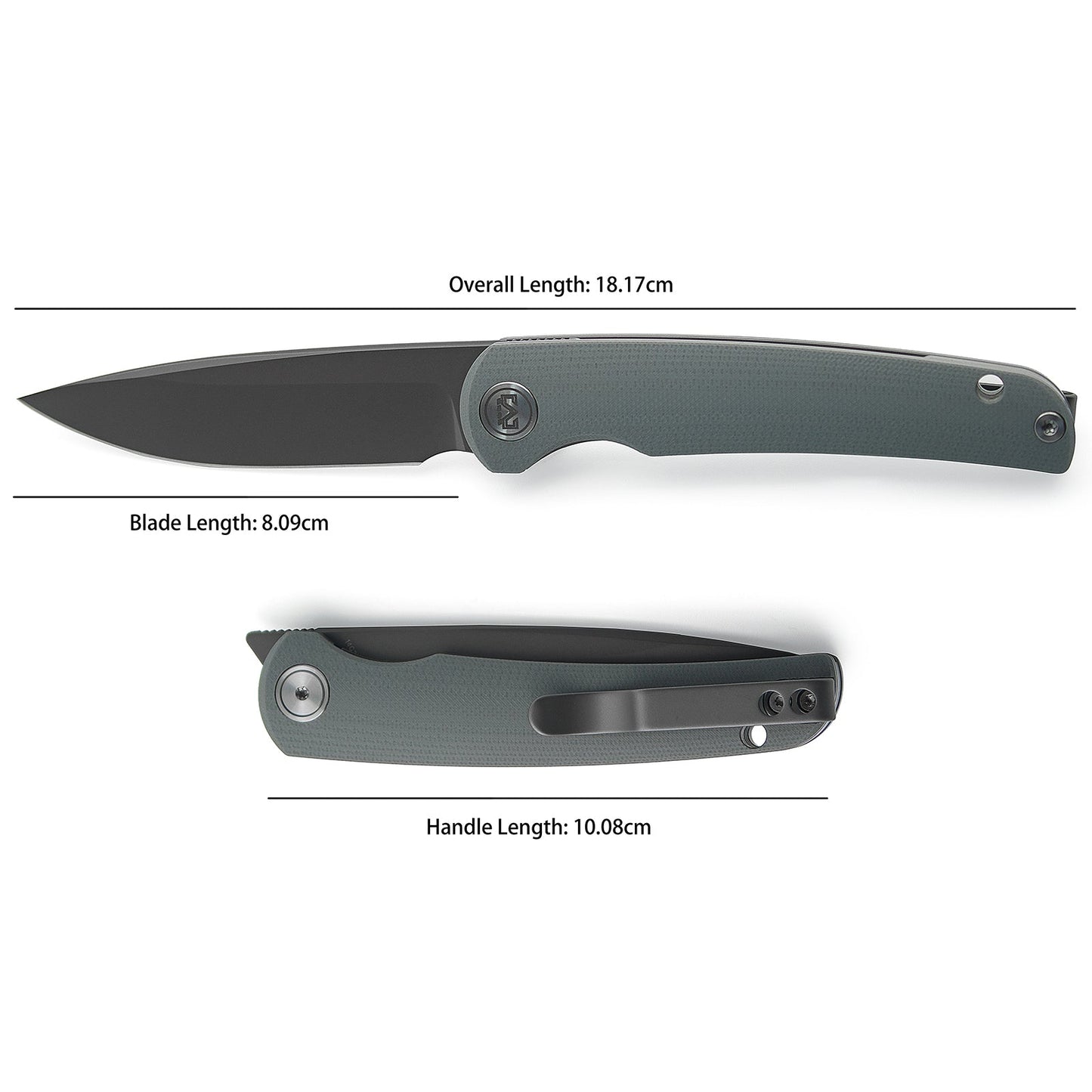 Miguron Akri Front Flipper Knife 3.18" 14C28N Dark Grey PVD Blade Grey G10 Handle MGR-801DGS