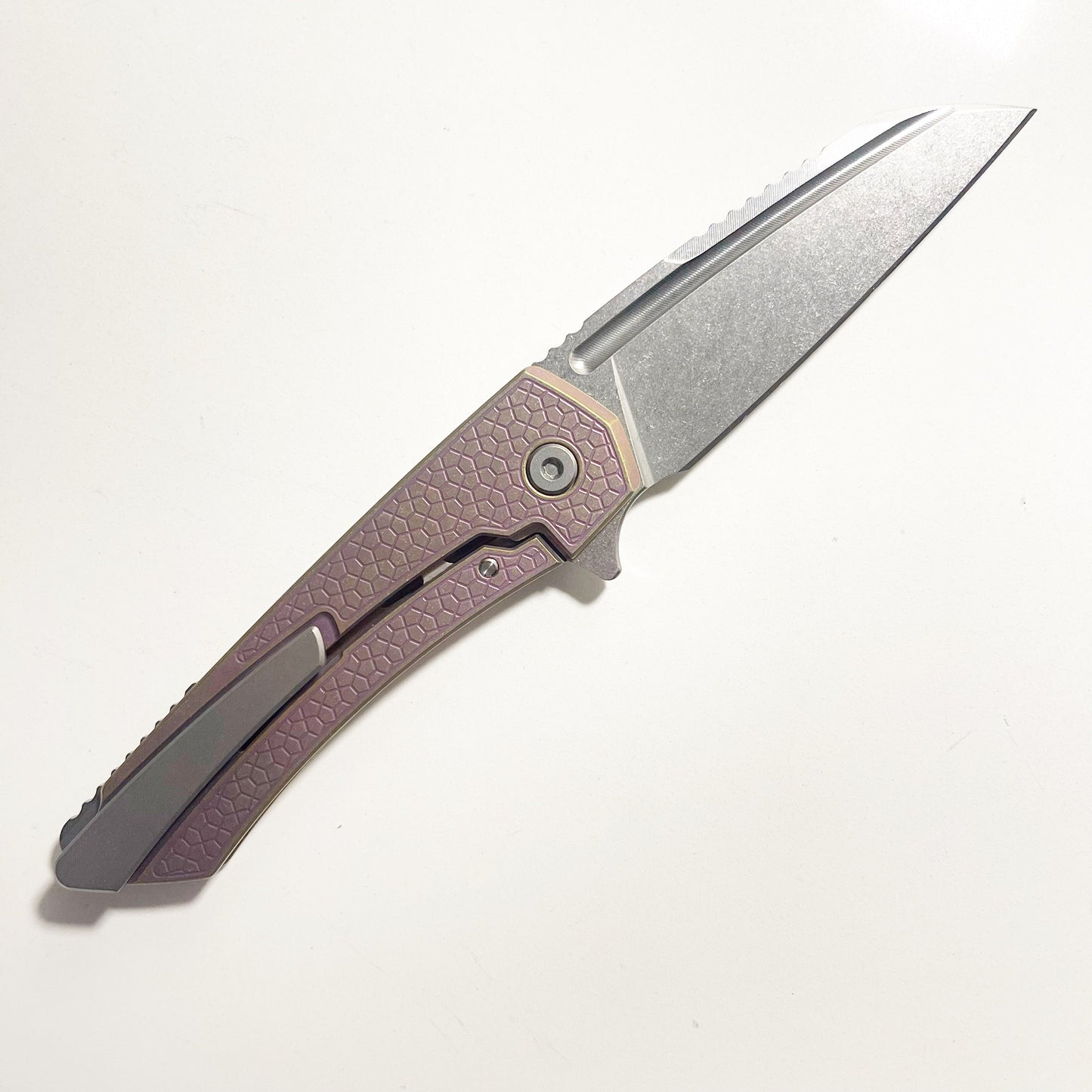 MachineWise Mojave S90V Stonewash Blade Pink w/ Gold Dust Turtle Texture Titanium Handle